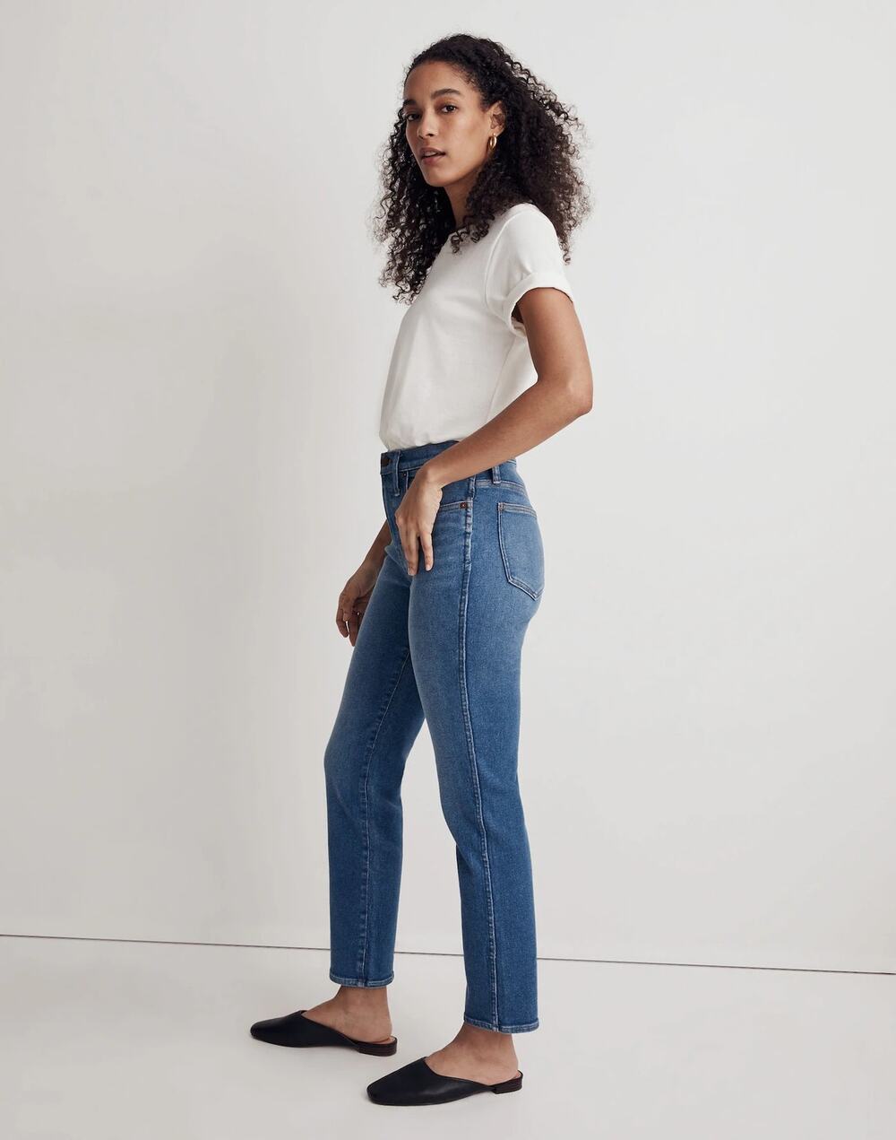 Madewell Stovepipe Straight Jeans Denim Blue High Rise Zip Button Pocket Sz 32